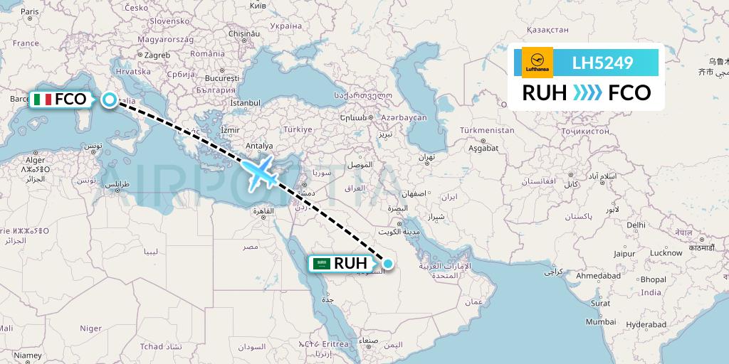 LH5249 Lufthansa Flight Map: Riyadh to Rome