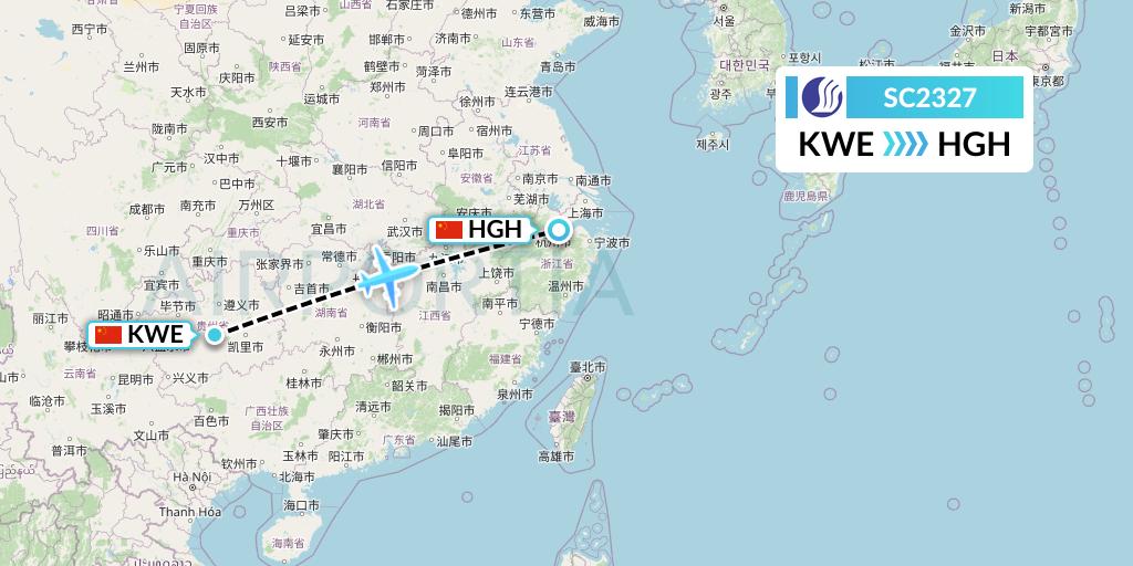SC2327 Shandong Airlines Flight Map: Guiyang to Hangzhou
