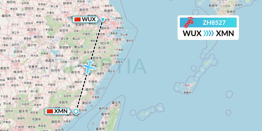 ZH8527 Shenzhen Airlines Flight Map: Wuxi to Xiamen