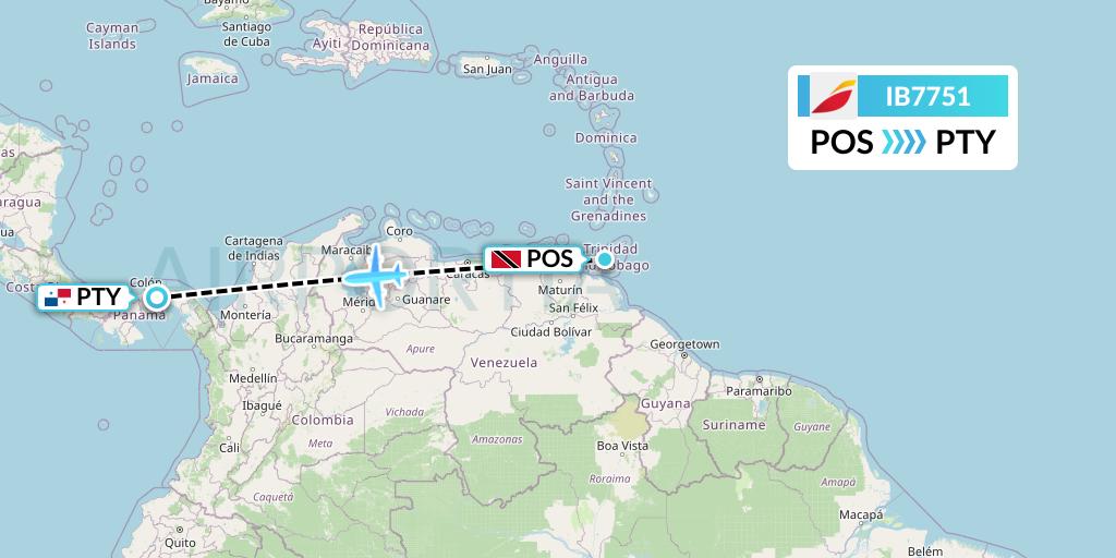 IB7751 Iberia Flight Map: Port of Spain to Panama City