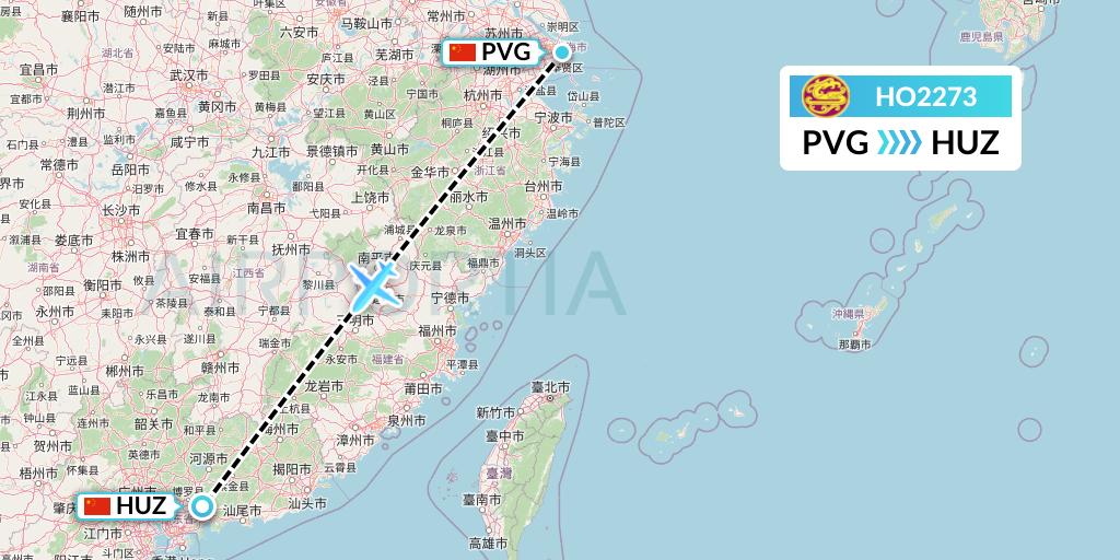 HO2273 Juneyao Airlines Flight Map: Shanghai to Huizhou