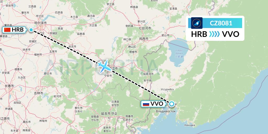 CZ8081 China Southern Airlines Flight Map: Harbin to Vladivostok