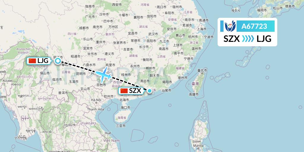 A67723 Hongtu Airlines Flight Map: Shenzhen to Lijiang