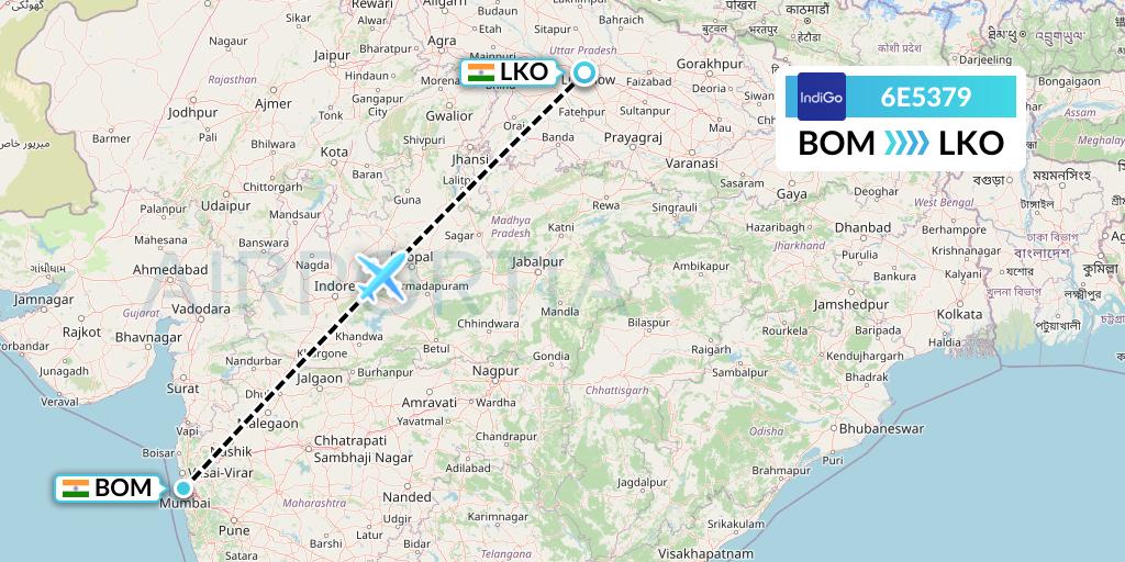 6E5379 IndiGo Airlines Flight Map: Mumbai to Lucknow
