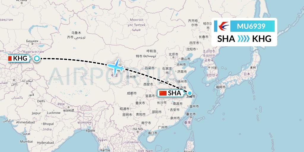 MU6939 China Eastern Airlines Flight Map: Shanghai to Kashgar