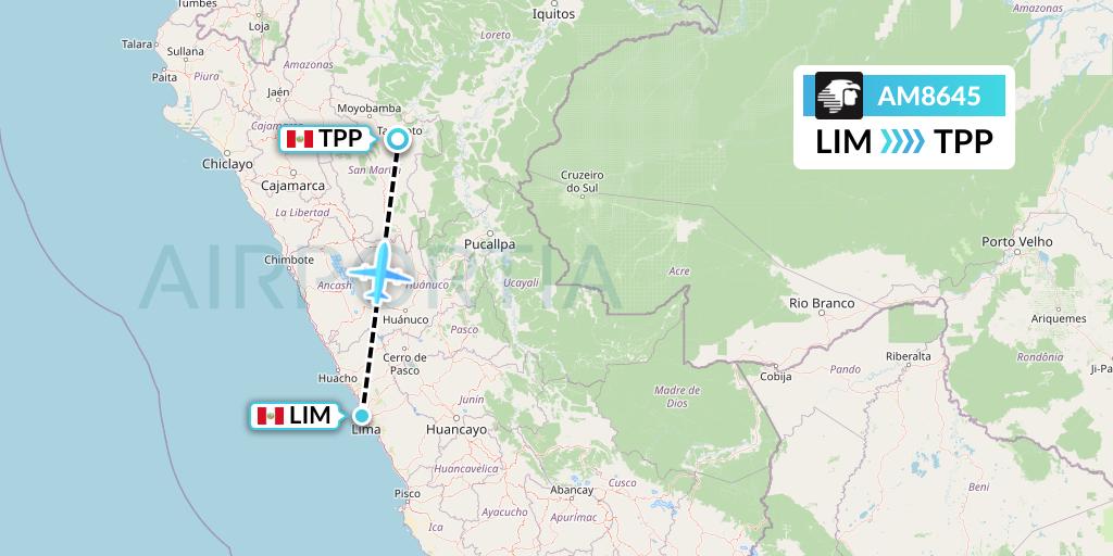 AM8645 Aeromexico Flight Map: Lima to Tarapoto