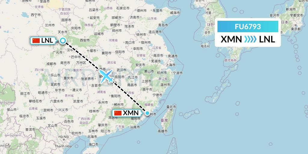 FU6793 Fuzhou Airlines Flight Map: Xiamen to Tianshui