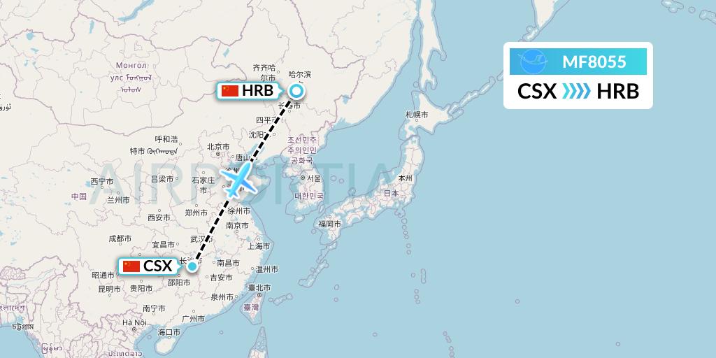 MF8055 Xiamen Airlines Flight Map: Changsha to Harbin