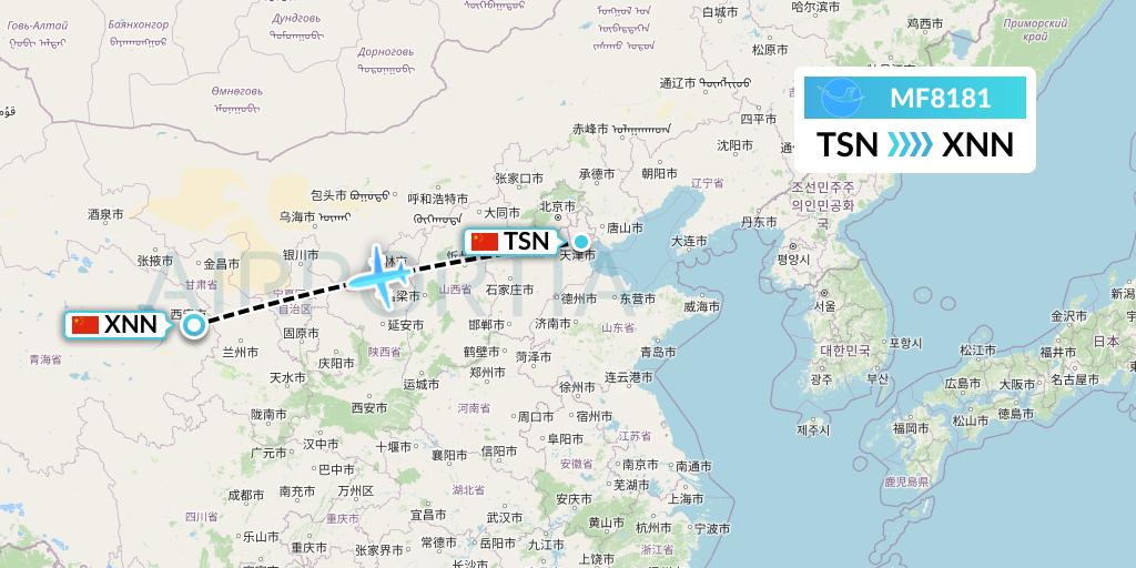 MF8181 Xiamen Airlines Flight Map: Tianjin to Xining