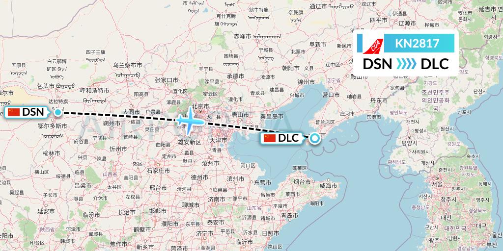KN2817 China United Airlines Flight Map: Dongsheng to Dalian