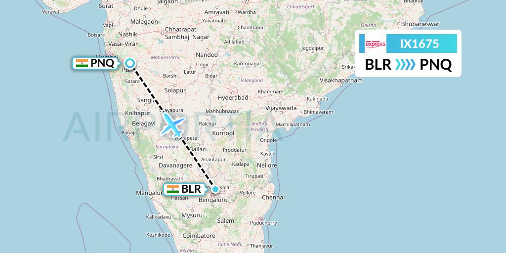 IX1675 Air India Express Flight Map: Bangalore to Pune