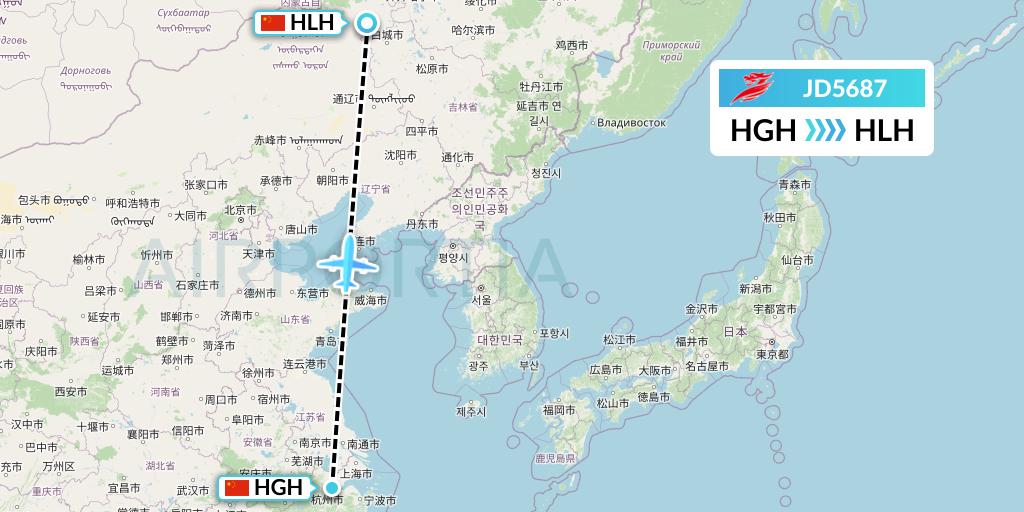 JD5687 Capital Airlines Flight Map: Hangzhou to Ulanhot