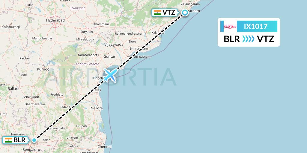 IX1017 Air India Express Flight Map: Bangalore to Visakhapatnam