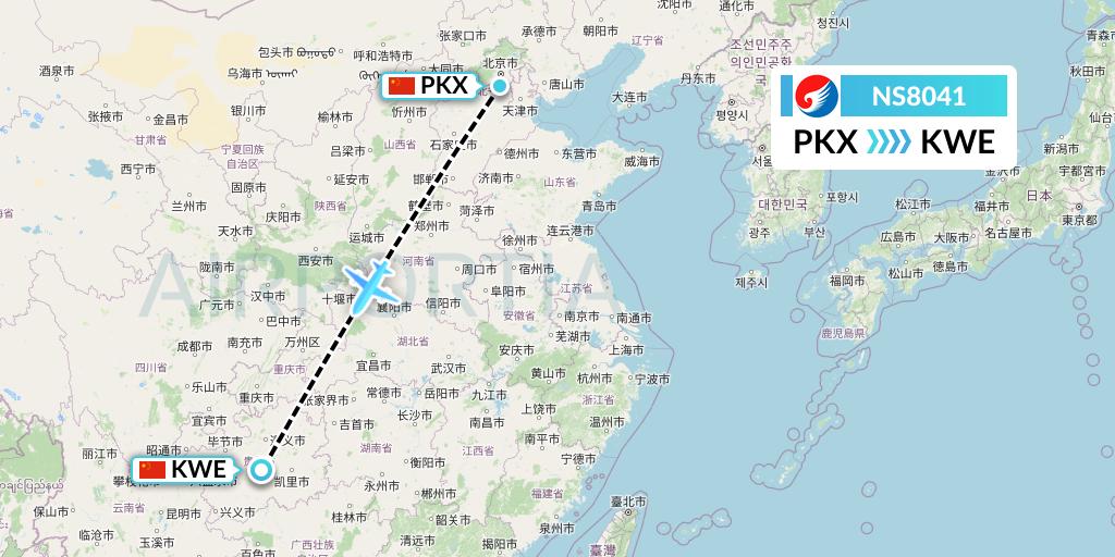 NS8041 Hebei Airlines Flight Map: Beijing to Guiyang