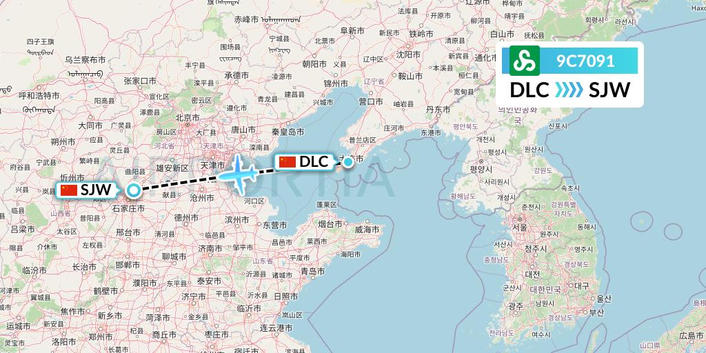 9C7091 Spring Airlines Flight Map: Dalian to Shijiazhuang