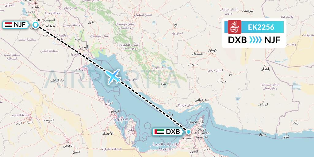 EK2256 Emirates Flight Map: Dubai to Najaf