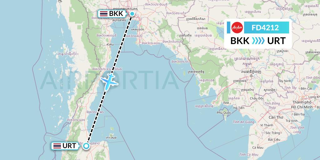 FD4212 Thai AirAsia Flight Map: Bangkok to Surat Thani