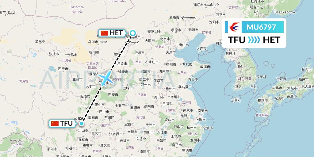 MU6797 China Eastern Airlines Flight Map: Chengdu to Hohhot