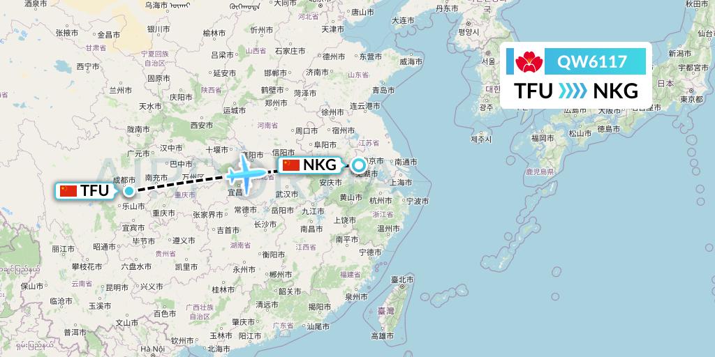 QW6117 Qingdao Airlines Flight Map: Chengdu to Nanjing