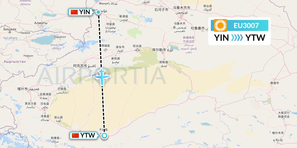 EU3007 Chengdu Airlines Flight Map: Yining to Xichang