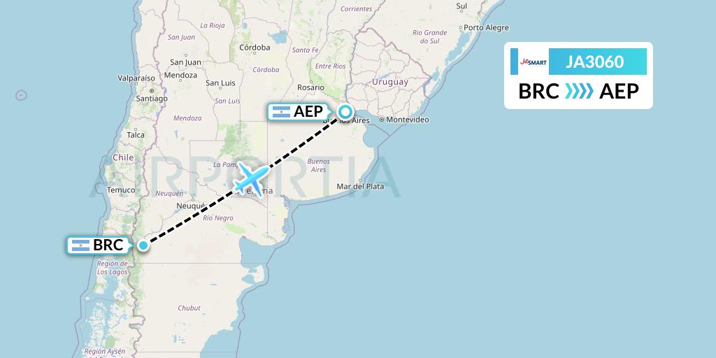 JA3060 JetSMART Flight Map: San Carlos de Bariloche to Buenos Aires
