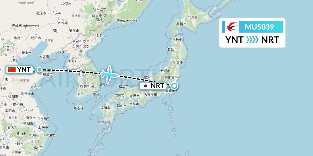 MU5039 China Eastern Airlines Flight Map: Yantai to Tokyo