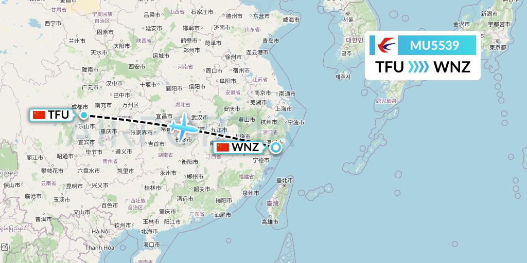MU5539 China Eastern Airlines Flight Map: Chengdu to Wenzhou