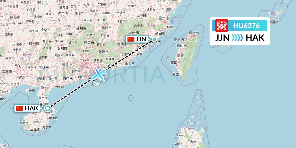 HU6376 Hainan Airlines Flight Map: Jinjiang to Haikou