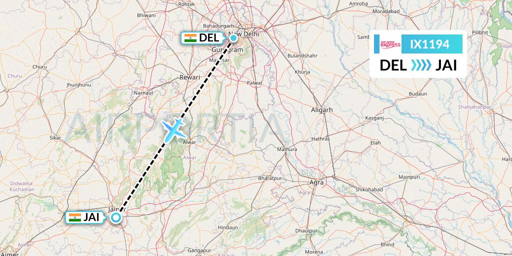 IX1194 Air India Express Flight Map: Delhi to Jaipur