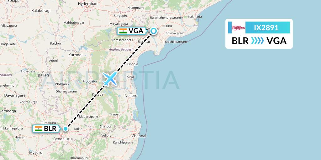 IX2891 Air India Express Flight Map: Bangalore to Vijayawada