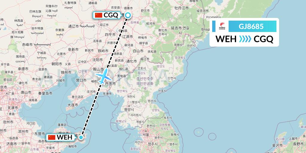 GJ8685 Loong Airlines Flight Map: Weihai to Changchun