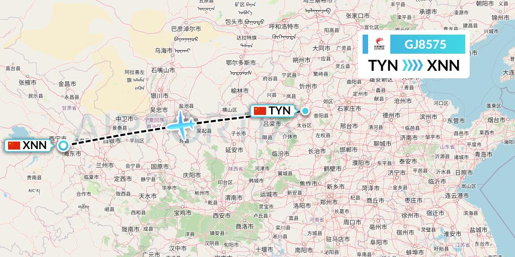 GJ8575 Loong Airlines Flight Map: Taiyuan to Xining