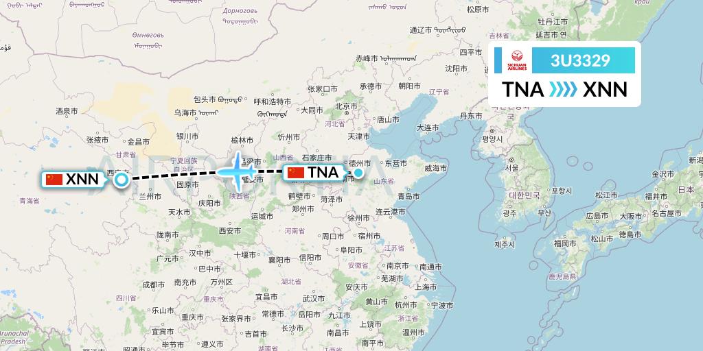 3U3329 Sichuan Airlines Flight Map: Jinan to Xining