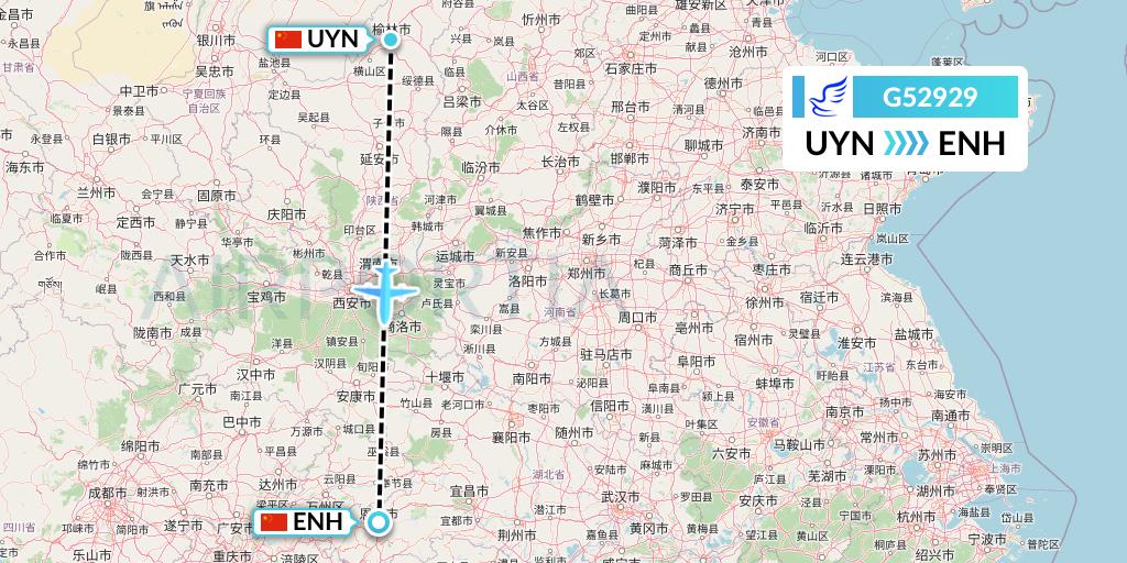 G52929 China Express Airlines Flight Map: Yulin to Enshi