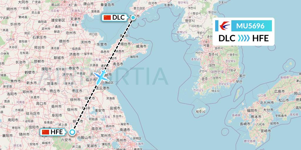 MU5696 China Eastern Airlines Flight Map: Dalian to Hefei