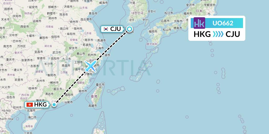 UO662 Hong Kong Express Flight Map: Hong Kong to Jeju