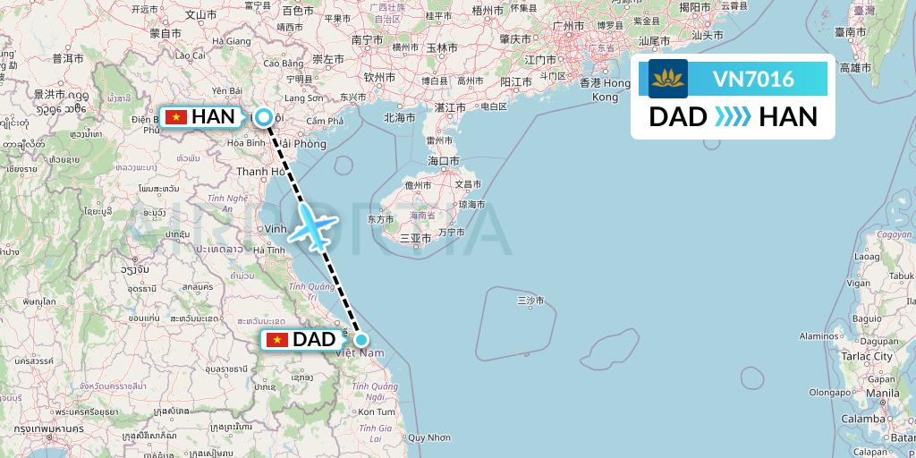 VN7016 Vietnam Airlines Flight Map: Da Nang to Hanoi