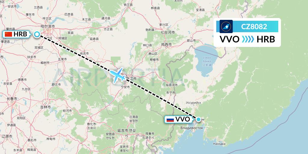CZ8082 China Southern Airlines Flight Map: Vladivostok to Harbin