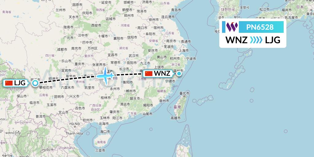 PN6528 China West Air Flight Map: Wenzhou to Lijiang