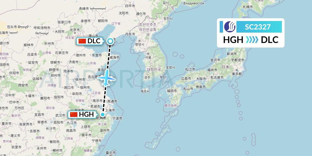SC2327 Shandong Airlines Flight Map: Hangzhou to Dalian