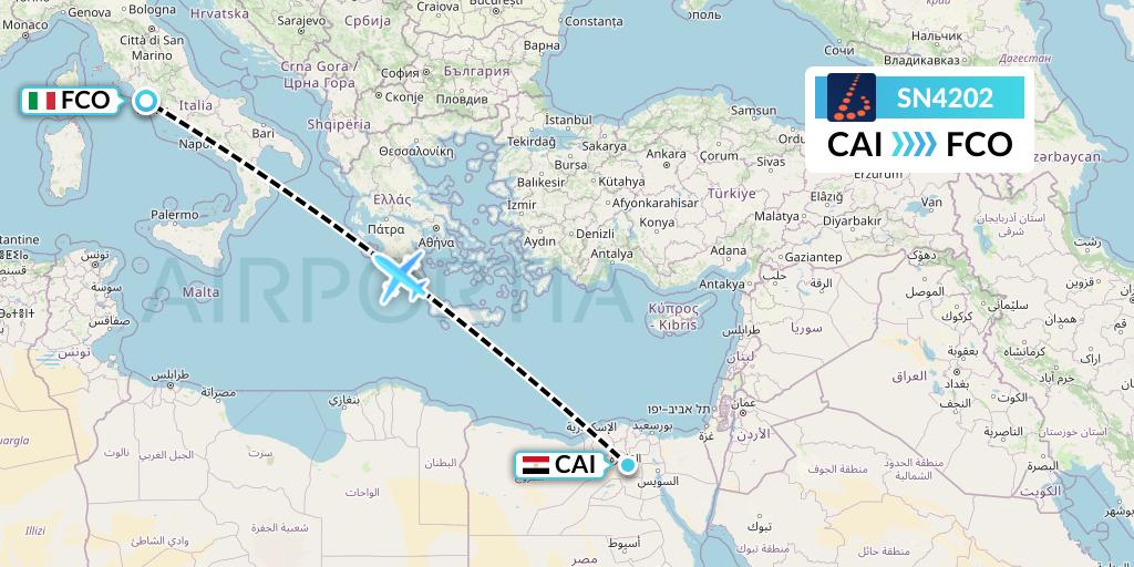 SN4202 Brussels Airlines Flight Map: Cairo to Rome