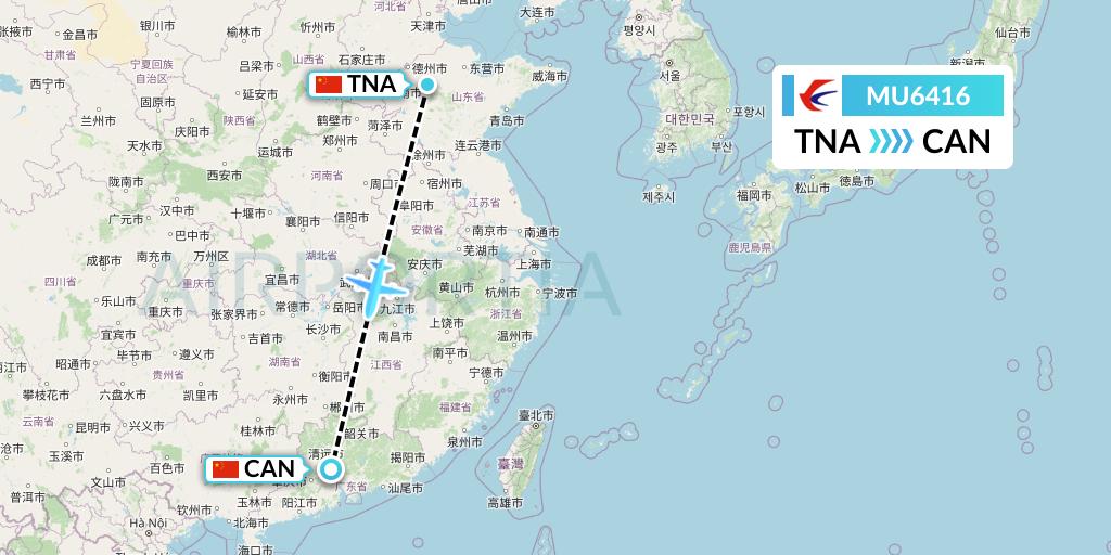 MU6416 China Eastern Airlines Flight Map: Jinan to Guangzhou
