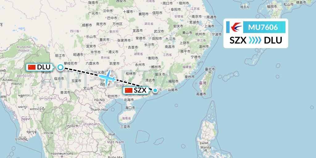 MU7606 China Eastern Airlines Flight Map: Shenzhen to Dali