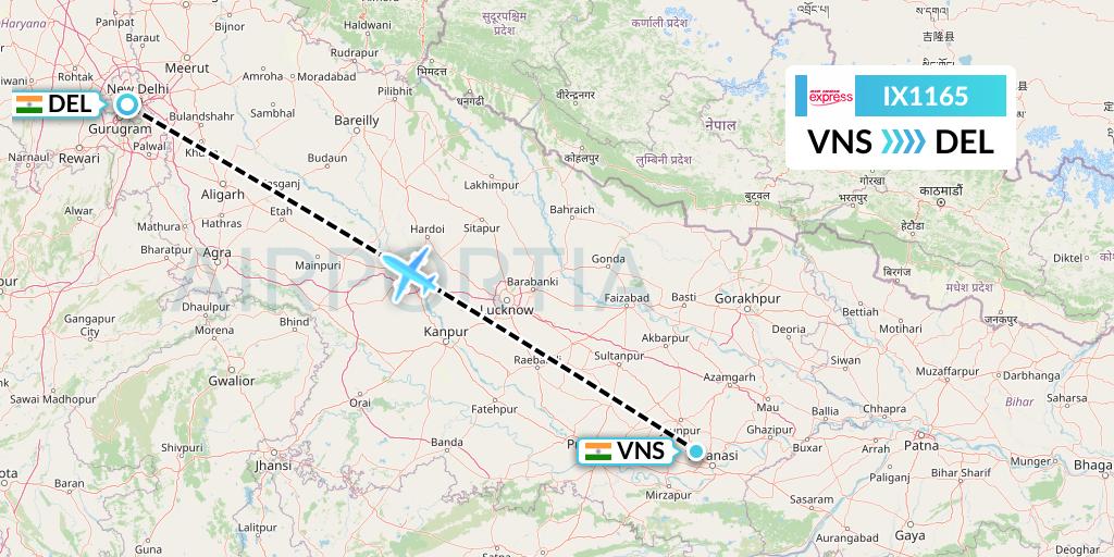 IX1165 Air India Express Flight Map: Varanasi to Delhi