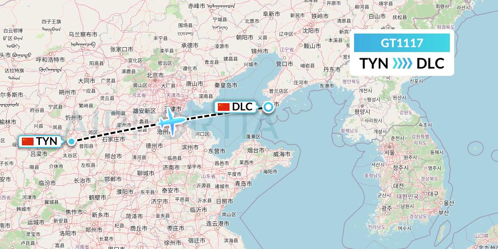 GT1117 Air Guilin Flight Map: Taiyuan to Dalian