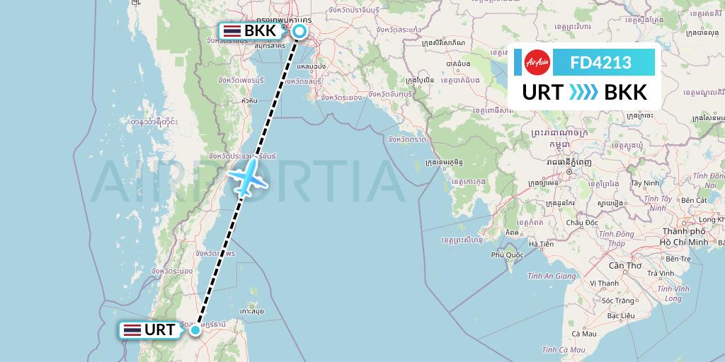FD4213 Thai AirAsia Flight Map: Surat Thani to Bangkok