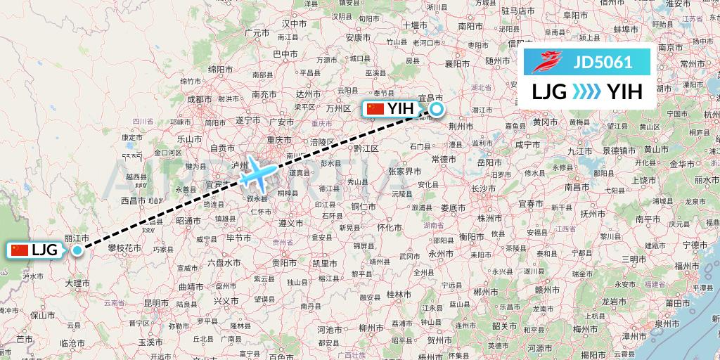 JD5061 Capital Airlines Flight Map: Lijiang to Yichang