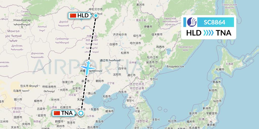 SC8864 Shandong Airlines Flight Map: Hailar to Jinan