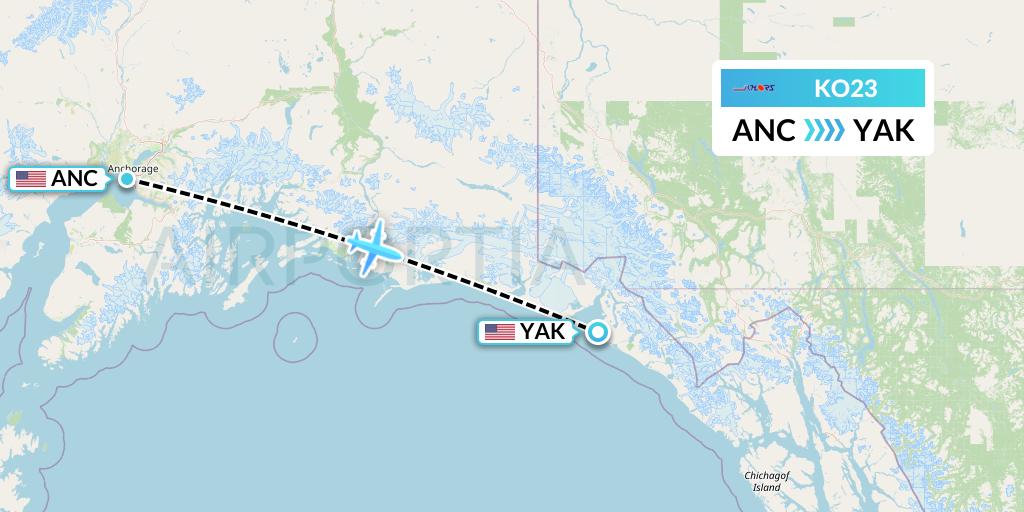 KO23 Komiaviatrans Flight Map: Anchorage to Yakutat