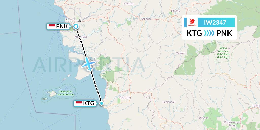 IW2347 Wings Air Flight Map: Ketapang to Pontianak